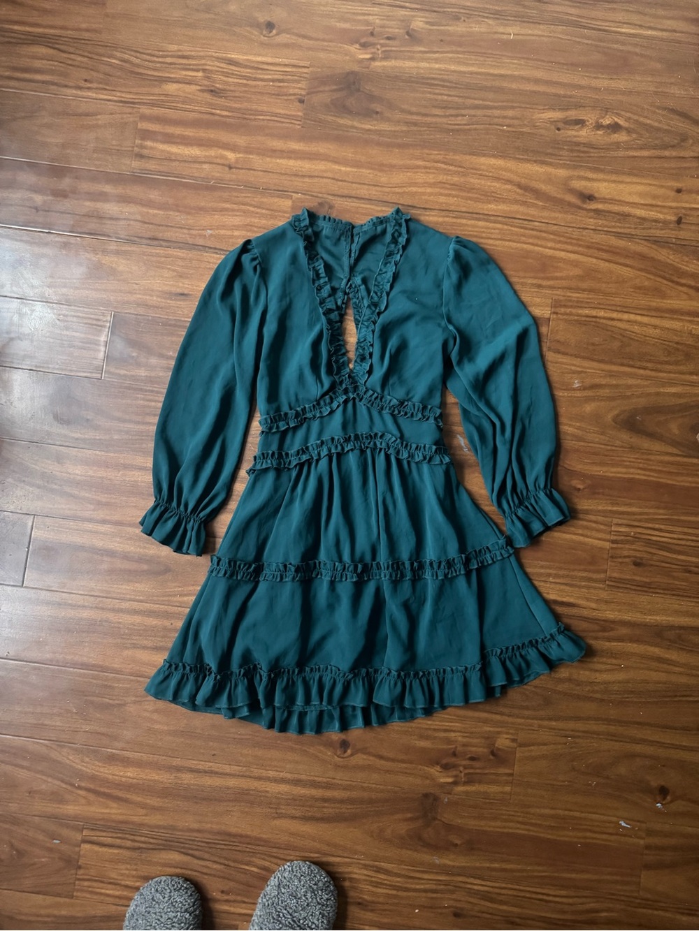 Women's Teal Ruffle V-Neck Mini Dress